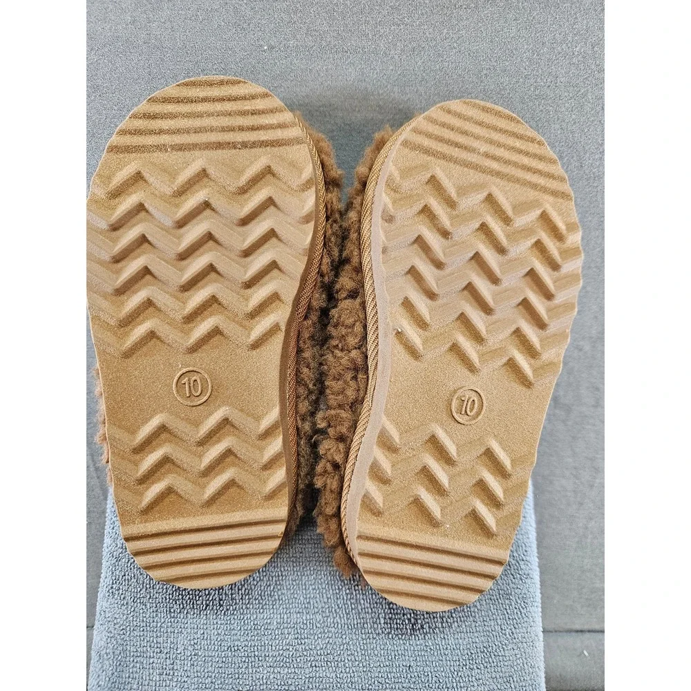 Target Toddler Faux Fur Sherpa Slippers Brown Whipstitch Trim Size 10